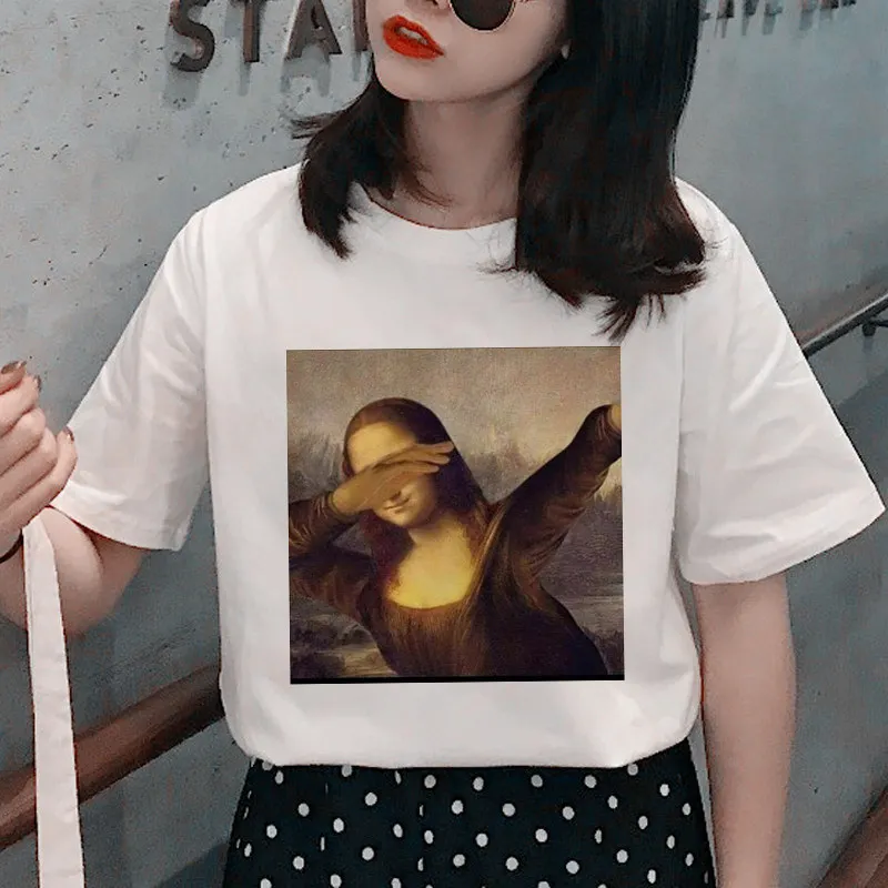 

Aesthetic Harajuku Tshirt Funny Ulzzang 90s Grunge Vintage Women T Shirt Mona Lisa Van Gogh Cute Female T-shirt