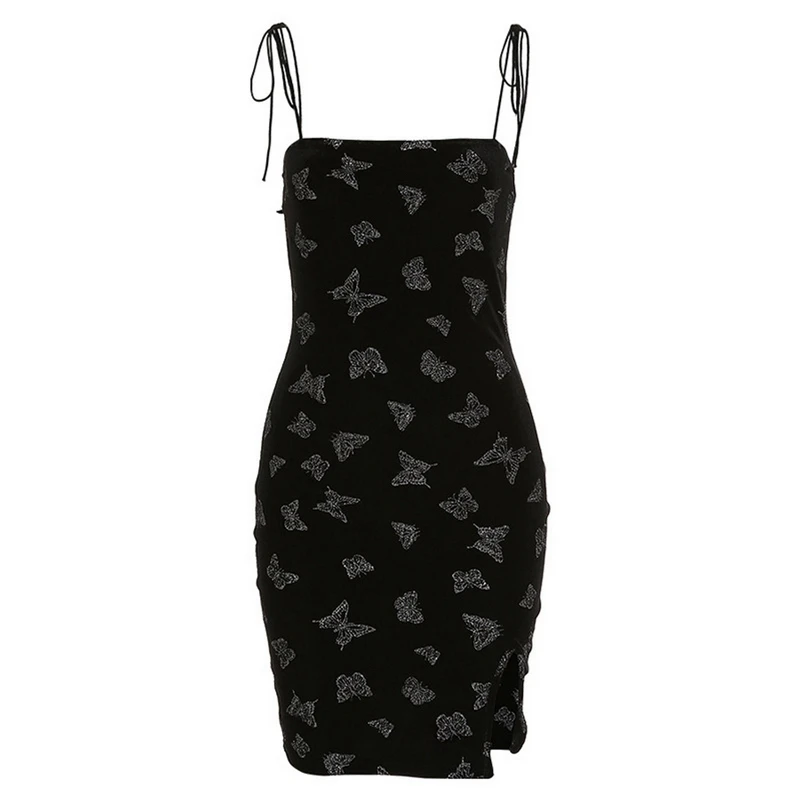 

MoneRffi Cute Harajuku Style Butterfly Pattern Sling Dress For Women 2021 High-quality Streetwear Cansual Bodycon Mini Dresse