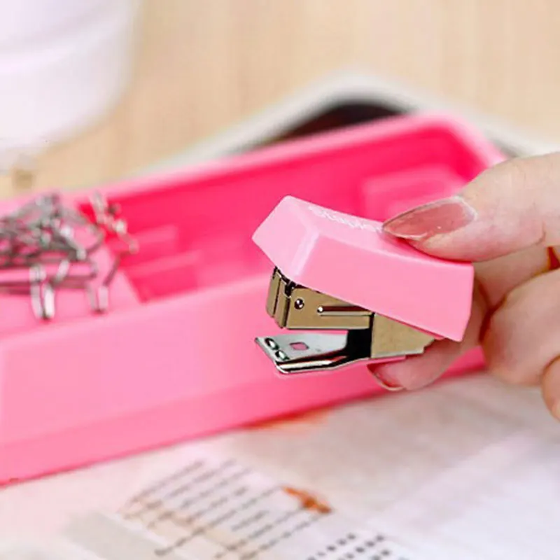 

4 Pcs Keyboard Hole Puncher Stapler Keyboard Brush Magnetic Clip Dispenser Stationary Set for Office Clip Holder Dispenser