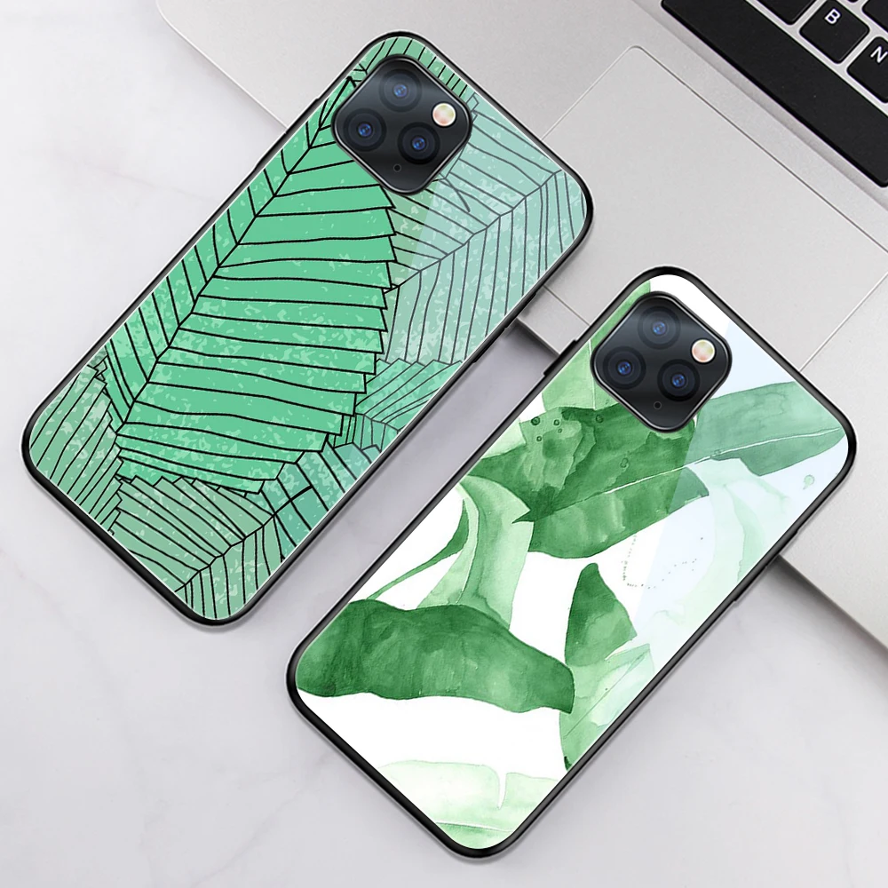 

Luxury Fashion Vogue Leaf Funda Case for iphone 12 Case for iphone 12 11 Pro XS Max mini XR X 7 8 6 6s Plus SE 2020 Glass Shell