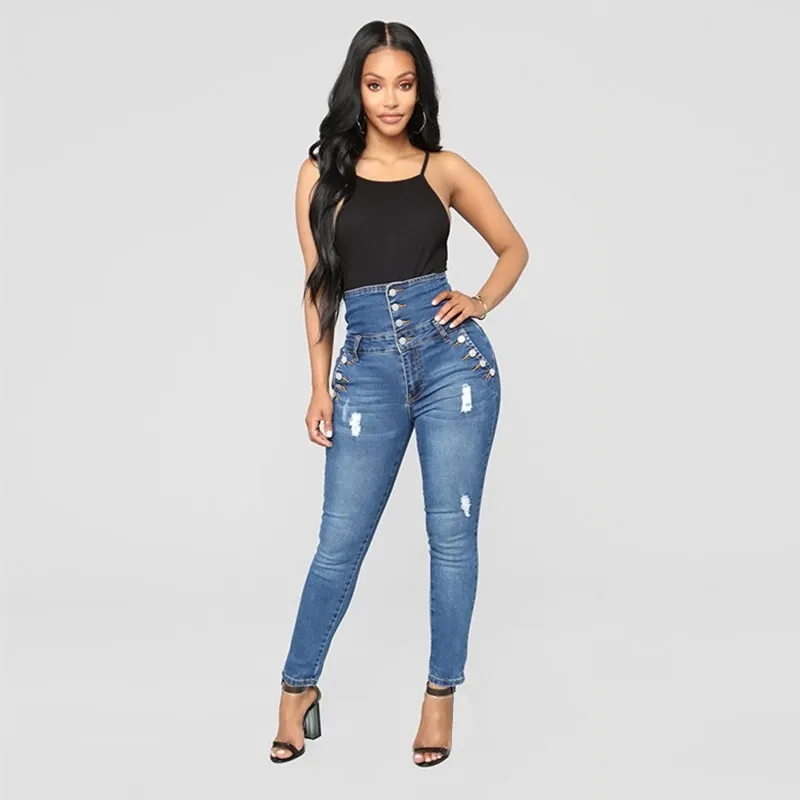

Woman High Waisted Jeans Ripped Skinny Pants Slim Mom Jeans Large Size 2021 Sexy Hip Slim Winter Denim Jeans Fashion Boyfriends