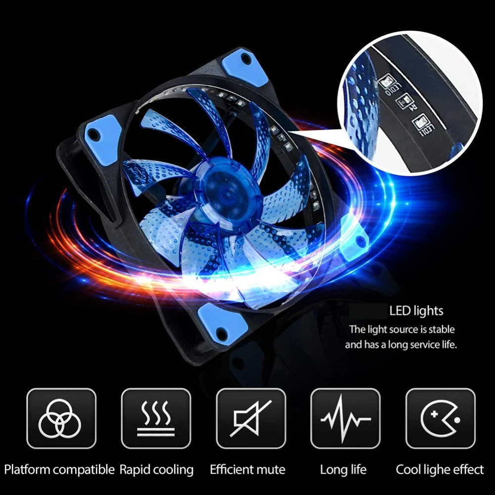 12VDC 3P IDE 4pin 120mm PC Computer Ultra Silent 33 LEDs Case Fan Heatsink Cooler Cooling Anti-Vibration Rubber 12CM | Компьютеры и