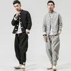 Мужские восточные модные бриджи в китайском стиле, костюм ханьфу Тан, пальто, куртки, брюки, рубашки, комплект одежды, уличная одежда