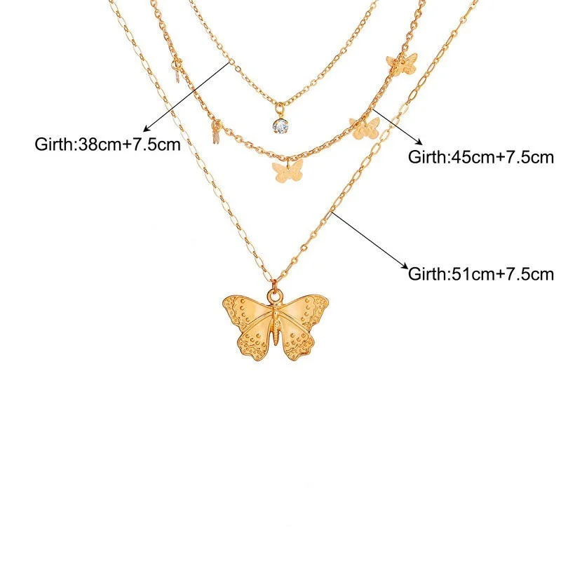 

Retro Gold Butterfly Pendant Necklace Multilayer Alloy Clavicle Romantic Simple Temperament Necklace