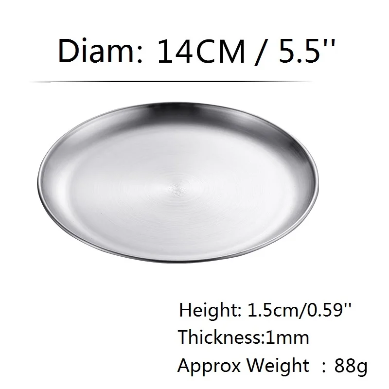Silver 14cm 5.5inch 1 шт. обеденные тарелки из нержавеющей стали золотой поднос круглый десерт торт блюда для ресторана корейский Серебряный столовые приборы барбекю инструмент для пикника - Цвет: Silver 14cm 5.5inch