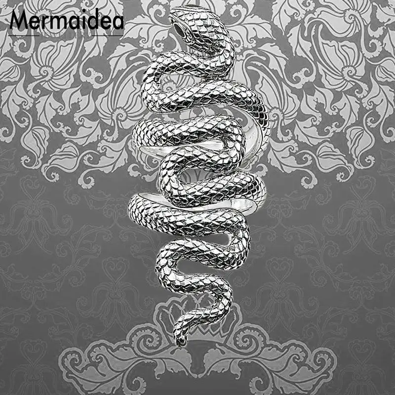 Почерневшие длинные обручальные кольца со змеиным узором посеребренные модные