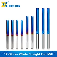 milling bit 2 flute straight end mill 3 175mm shank 12 32mm nano blue coated cnc router bit for wood mdf plastic end mill cutter