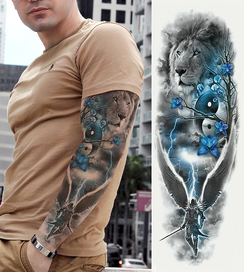 

Waterproof Temporary Tattoo Sticker angel compass Full Arm Large Angel Clock Rose Tatoo Stickers Flash Fake Tattoos to Man Woman