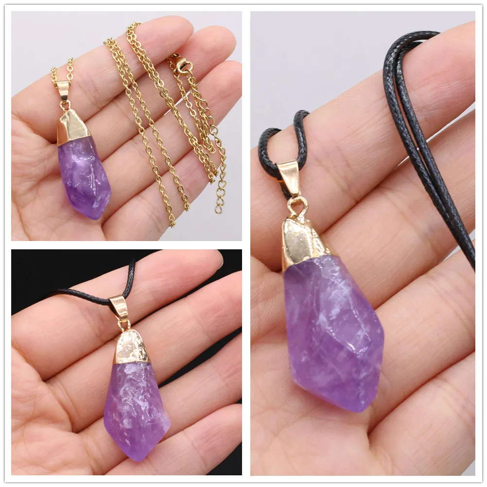 

Natural Semi-precious Stone Amethyst Pendant 20x40mm 40+5cm for Jewelry Making Necklaces Gift for Women