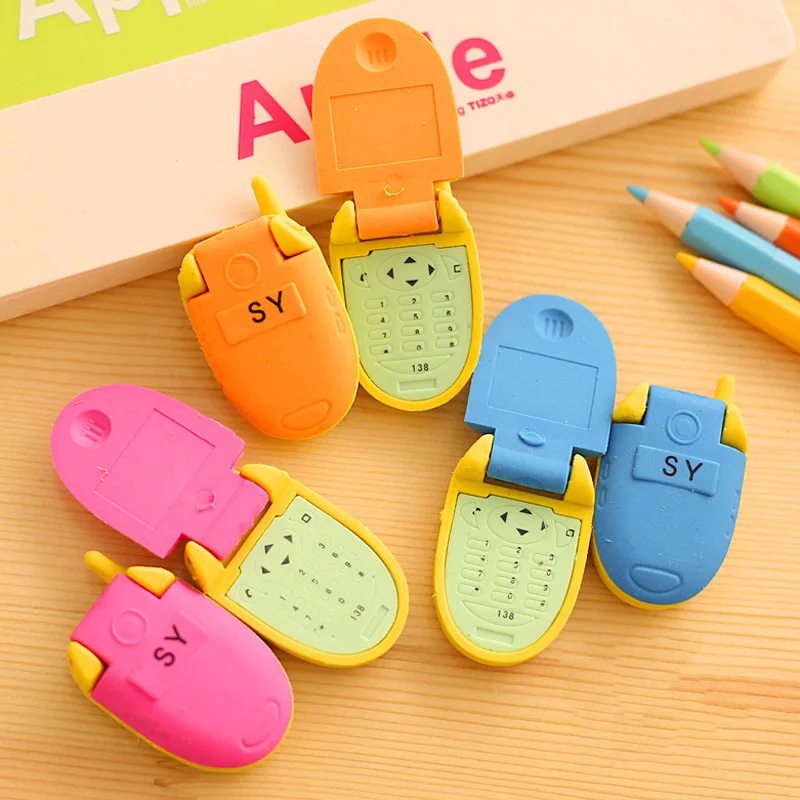 Ceny 24 Sztuk Korea Kreatywny Piśmienne Cute Cartoon Kompaktowy Telefon Gumka Dzieci Nauka Dostarcza Nagrody Prezenty