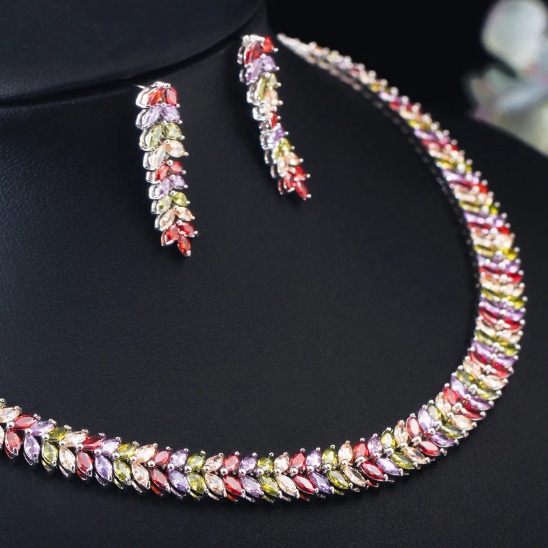 Женский комплект из колье и серёг с фианитом|earrings set for women|necklace earring setset women |