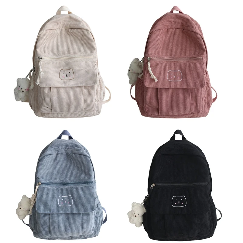 

Cute Corduroy School Backpack Women Solid Casual Shoulder Bookbag Teenage Girl Student Schoolbag Large Capacity Travel Rucksack