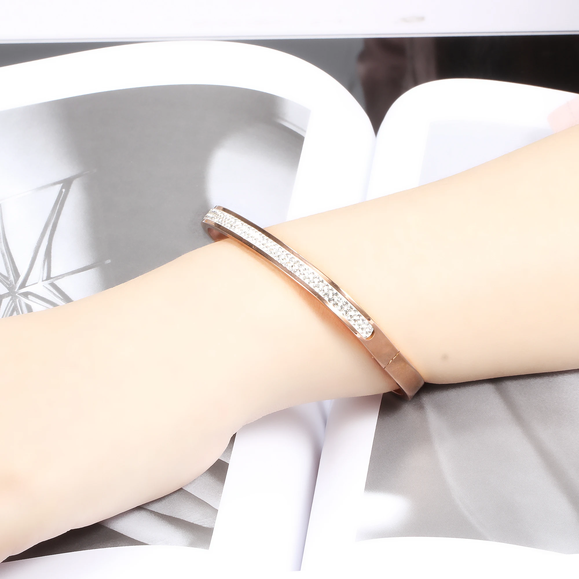 Женский браслет из нержавеющей стали с 3 мя рядами кристаллов|bracelets & bangles|bangle