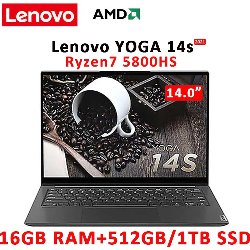Get New 2021 Lenovo YOGA 14s Laptop AMD Ryzen 7 5800HS 16GB RAM 512GB/1TB SSD Full Screen Notebook 2.8K 90Hz IPS Ultraslim laptop