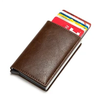 vintage business antitheft credit card holder blocking rfid pop up wallet pu leather unisex security information aluminum purse