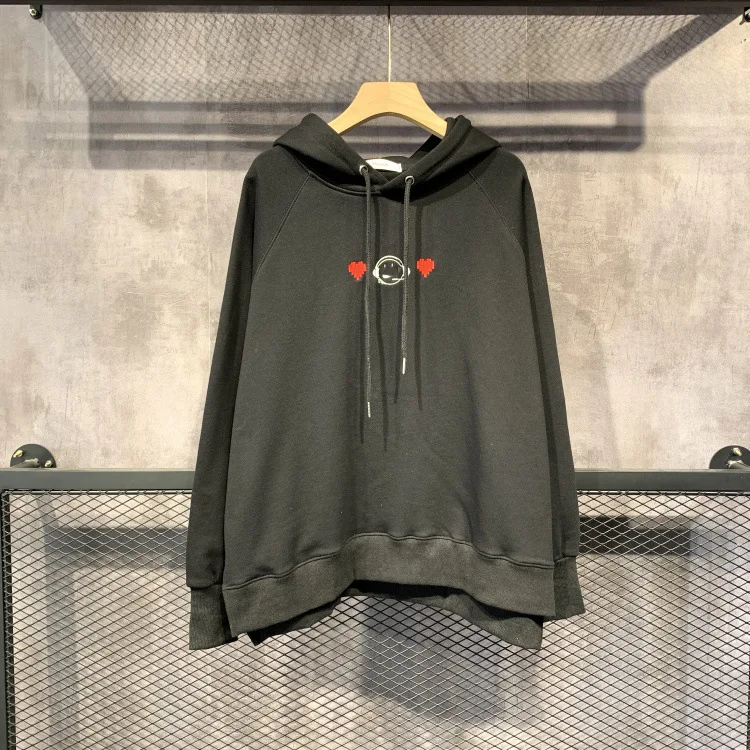 

2021 Spring New European Fashion Simple Top Embroidered Heart Loose Hooded Sweatshirt Ins Terry Pullover Women Hoodie