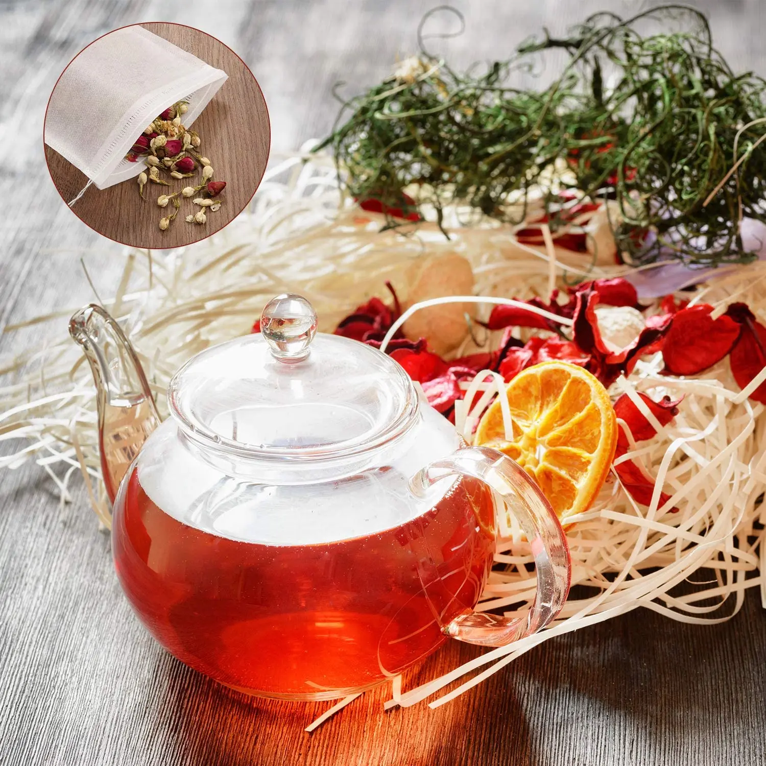 100 шт. одноразовые чайные фильтры пустые муслиновые пакетики на шнурке травяные