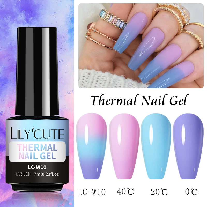 LILYCUTE Thermal Glitter Gel Nail Polish iridescent Temperature Color Changing Soak Off UV LED 7ml Gel Nail Art Varnish Decor