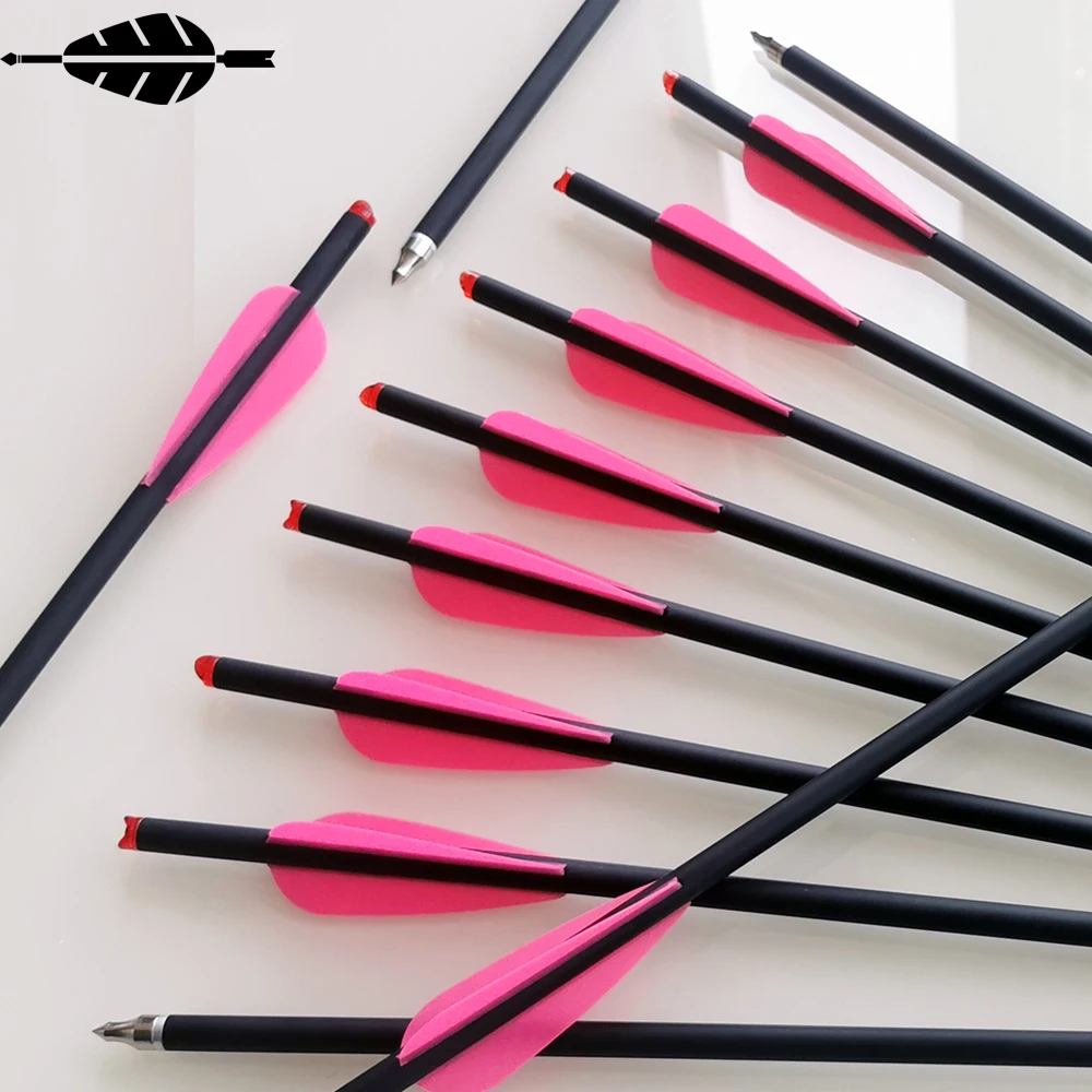 

13.5"16"17"18"20"22" Archery Shooting Target Arrows W Pink Fletching Red Transparent Nock 8.8mm Crossbow Bolt Carbon Arrow