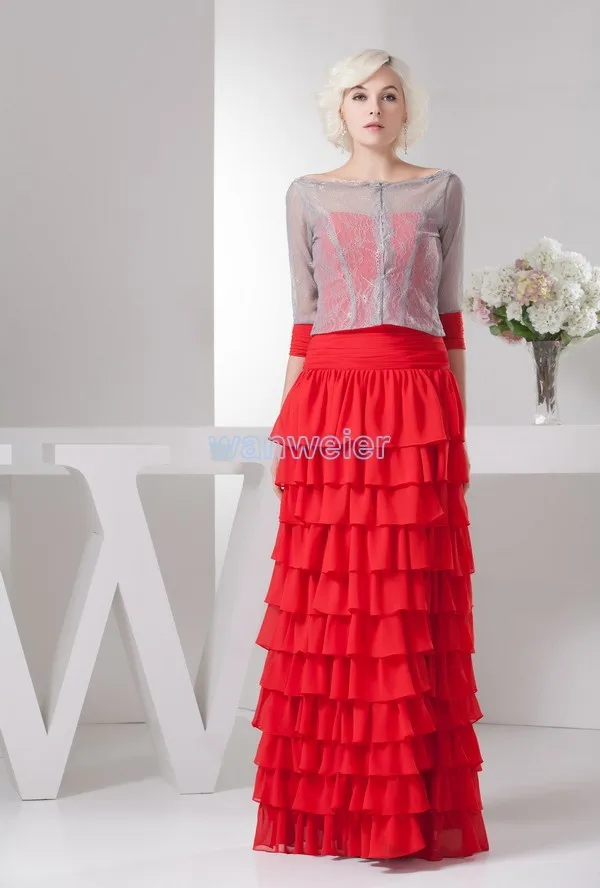

free shipping 2016 new design hot high neck long sleeve brides maid dress with jacket red chiffon Mother of the Bride Dresses
