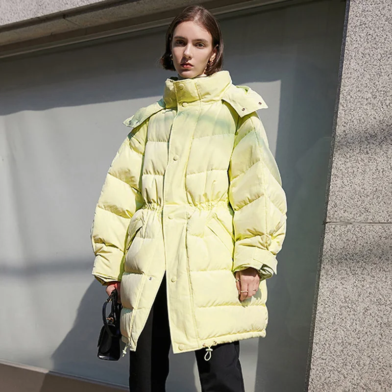 

Женская зимняя куртка-пуховик парка с длинным капюшоном 2020 куртка-пуховик на утином пуху для женщин фугу пальто толстое теплое приталенное ...