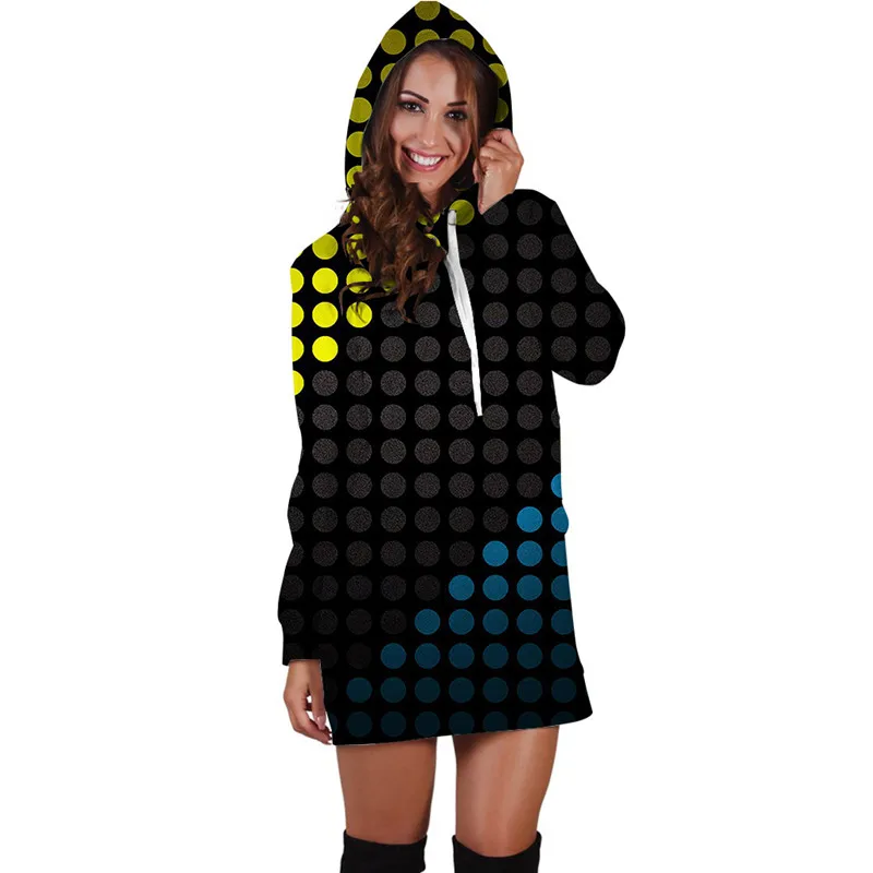 Женское зимнее платье на молнии с длинным рукавом и капюшоном размера плюс