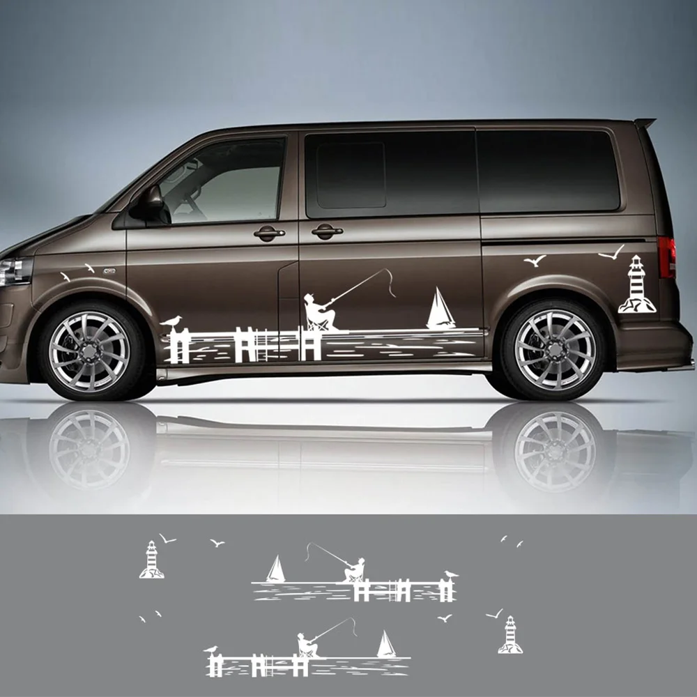 

Car Stickers For Volkswagen VW Transporter Bus T4 T5 T6 Caravelle Multivan Lighthouse Fishing Graphics Vinyl Decals Accessories