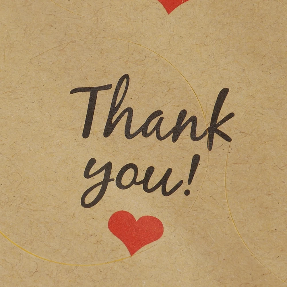 5 листов/60 шт. круглые крафтовые наклейки в форме сердца Thank you | Канцтовары для