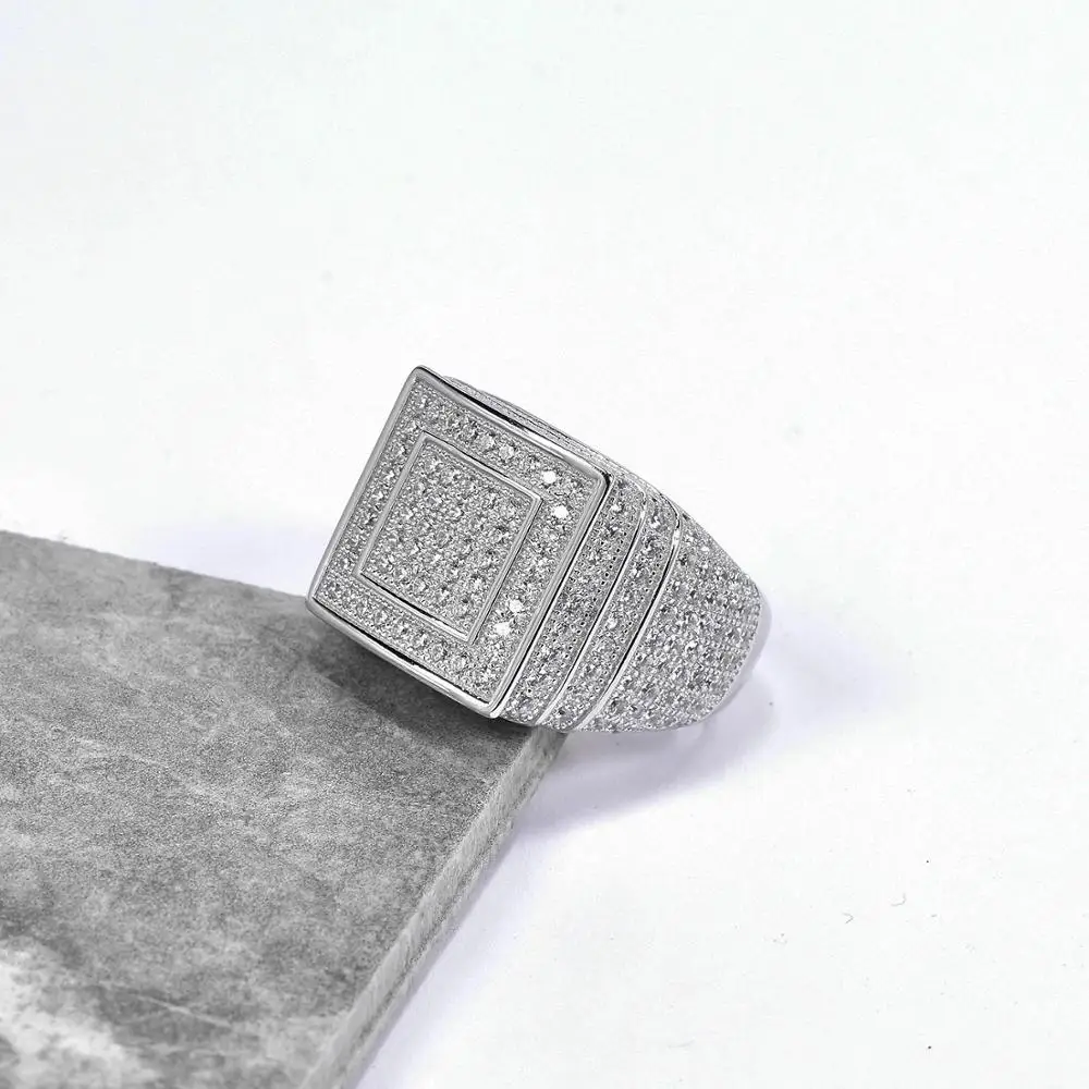 Высокое качество 925 серебряные кольца для мужчин Bling CZ Большие панк полный