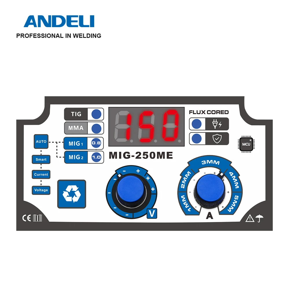 ANDELI 220V MIG-250ME Semi-automatic MIG Welding Machine Lift TIG MMA MIG 3 in 1 Welding without Gas Flux Core Wire MIG Welder