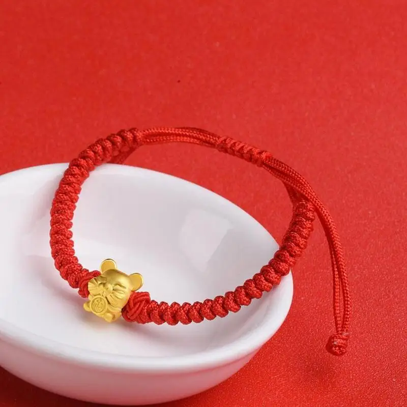 Золотой браслет Wufu Rat Transfer Bead из красной веревки талисман мышь зодиака женские и
