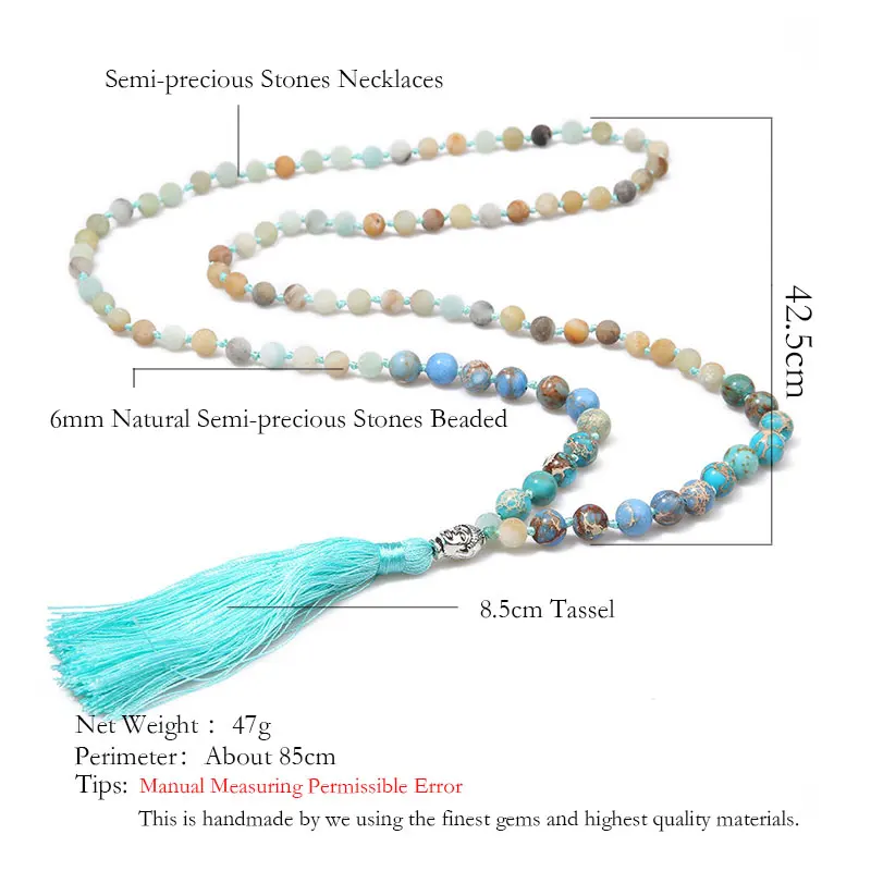 Матовый Амазонит & Emperor Stone 108 Mala Beads ожерелье с узелками Men Women Yoga Bless Jewelry головой