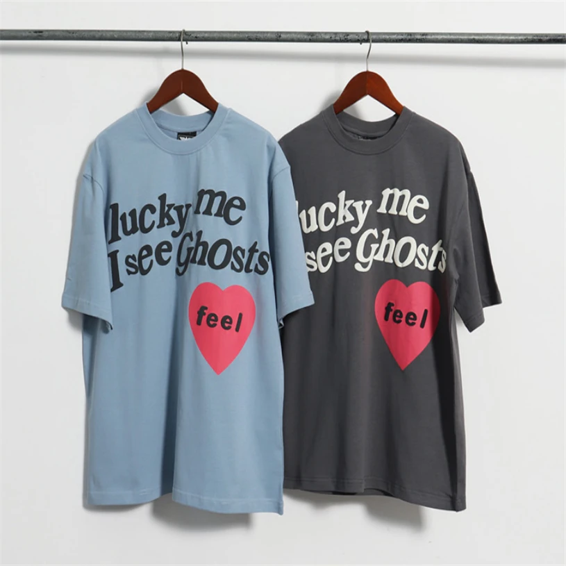 

2021, футболки Lucky Me для мужчин и женщин, высокое качество, с принтом в виде призраков из пенопласта, с коротким рукавом, с принтом в виде сердец,...