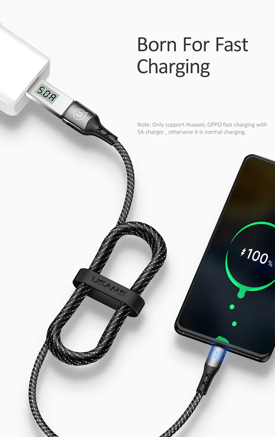 USAMS type C usb-кабель 5A кабель быстрой зарядки type-C кабель быстрой зарядки USB C провод шнур для huawei P30 P20 Mate20 Pro OPPO кабель для передачи данных