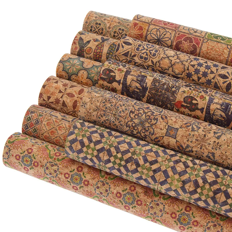 Мягкая пробковая ткань А4 с винтажным принтом для одежды сумок кошельков