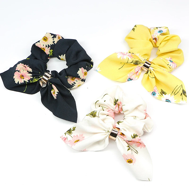 Fashion Hair Accessories Women Scrunchie Flower Bows Ponytail Holder Hairband Candy Color Bow Knot Scrunchy Girls Ties |