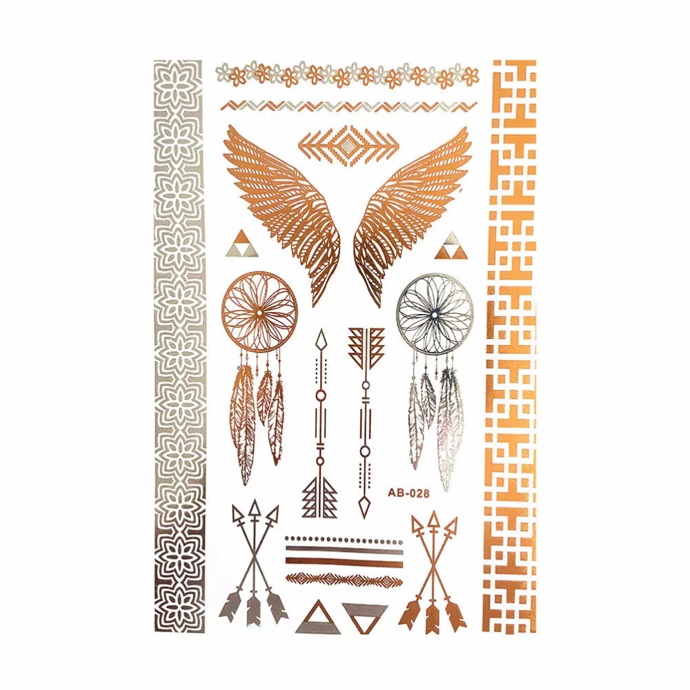 

New Wing Feathers Jewelry Sticker Tattoo Metallic Golden Flash Tattoos Tattoo Large Temporary Tattoo Prices Sticker 10*21cm