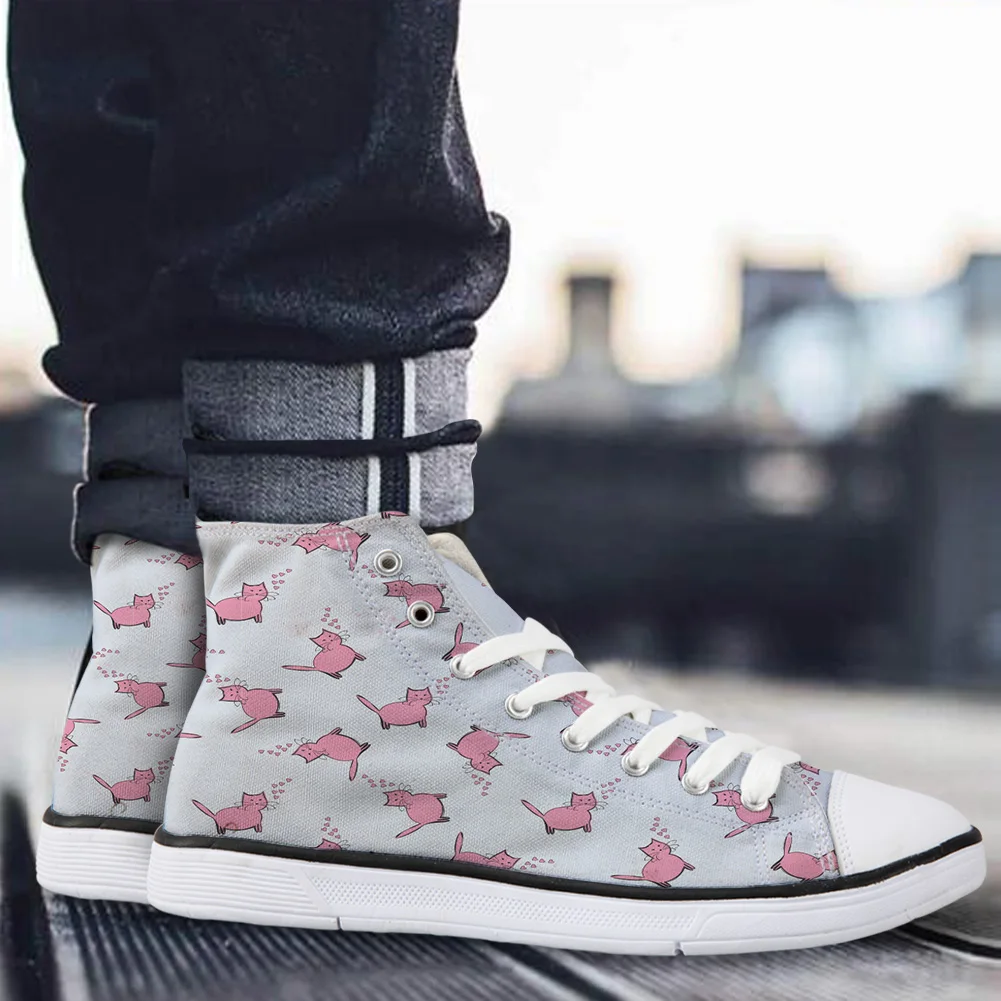 WHEREISART/Женская парусиновая обувь цвет РОЗОВЫЙ котенок кот высокая флэтс унисекс