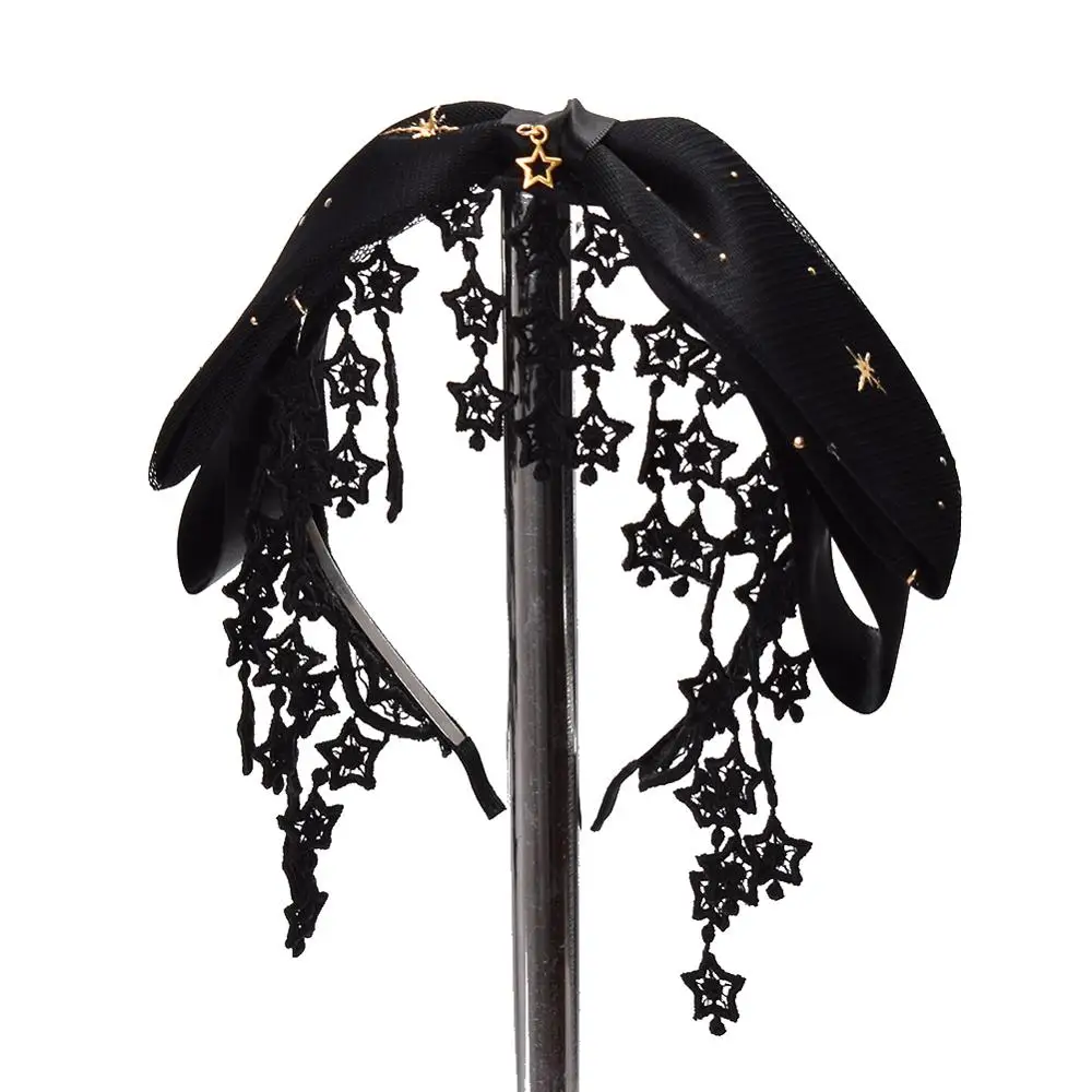 Кружевной головной убор для девочек в стиле &quotЛолита&quot со звездами и черным