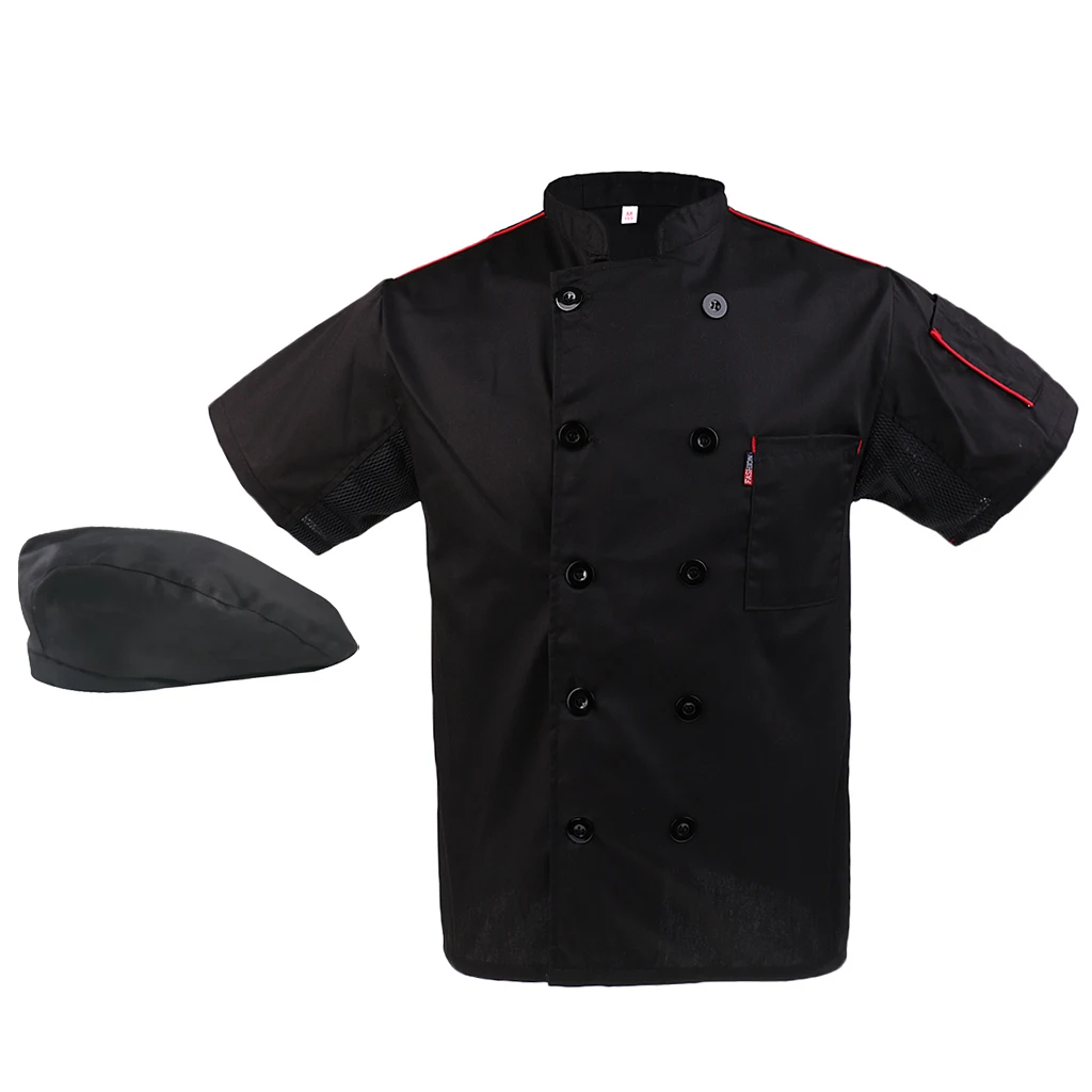 Стильная кухня шеф-повара КУРТКА берет шляпа комплект Chefwear Ресторан питание короткий рукав сетка рабочая одежда M