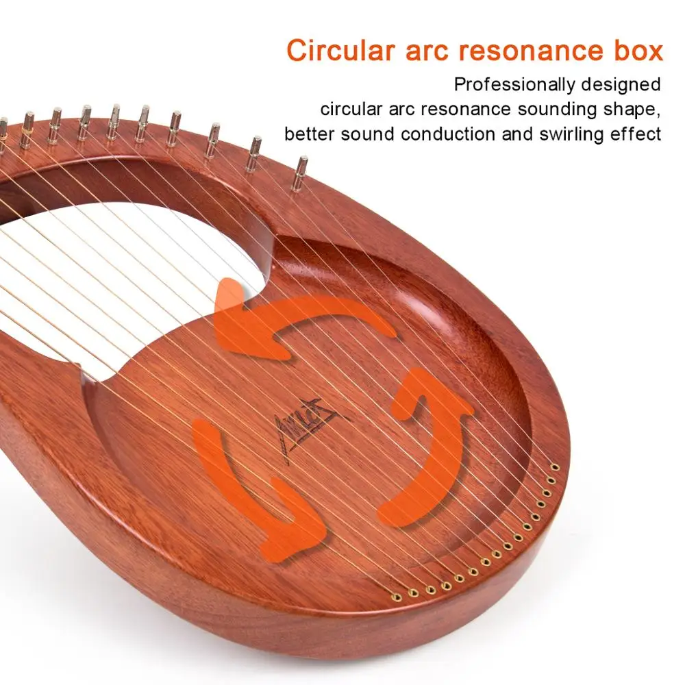 AKLOT Lyre Harp 16 струн из массива красного дерева с пикапом молоток для тюнинга сумка