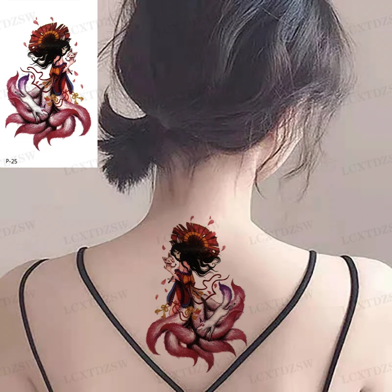 Wolf Tattoo Stickers Waterproof Temporary Tattoo Women's Chest Art Flash Red Floral Tattoos and Body Painting One-Time Tattoos