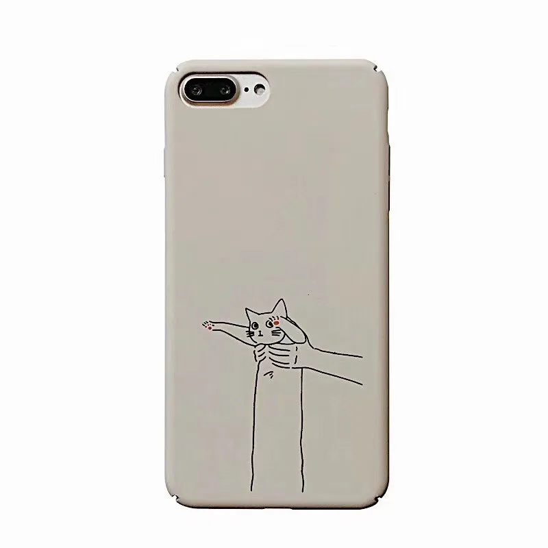 

Retro kawaii white cat doodle art anime japanese Phone Case For iPhone 11 Pro MAX Xr XS Max 7 8 Plus 7Plus case Cute hard cover