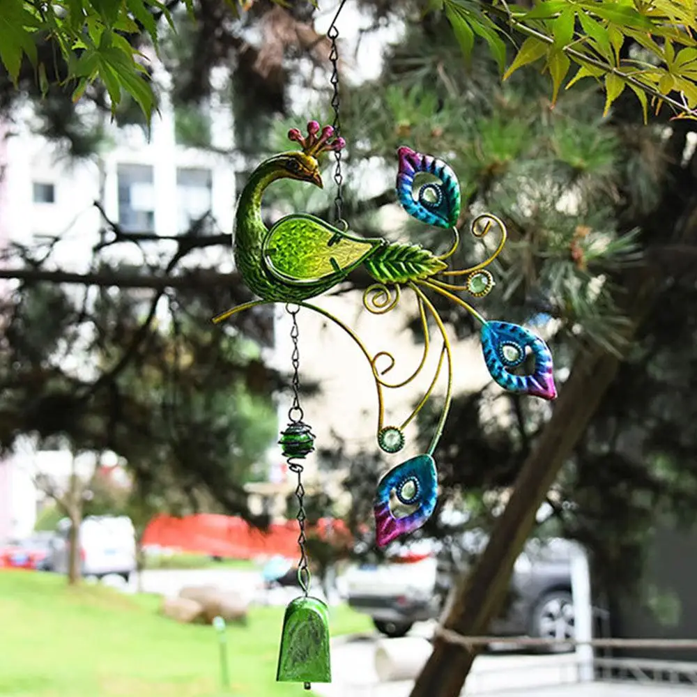 

Colored Drawing Dromenvanger Yard Home Decor Wind Chimes Night Light Peacock Design Garden Hanging Drop Outdoor Ornament