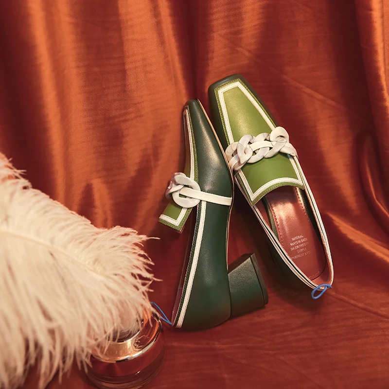 

2020 Summer Women Chunky Pumps Thick High Heel Slip-On Waterproof Loafers Shoes Casual Vintage Square Toe Ladies Suit Shoes