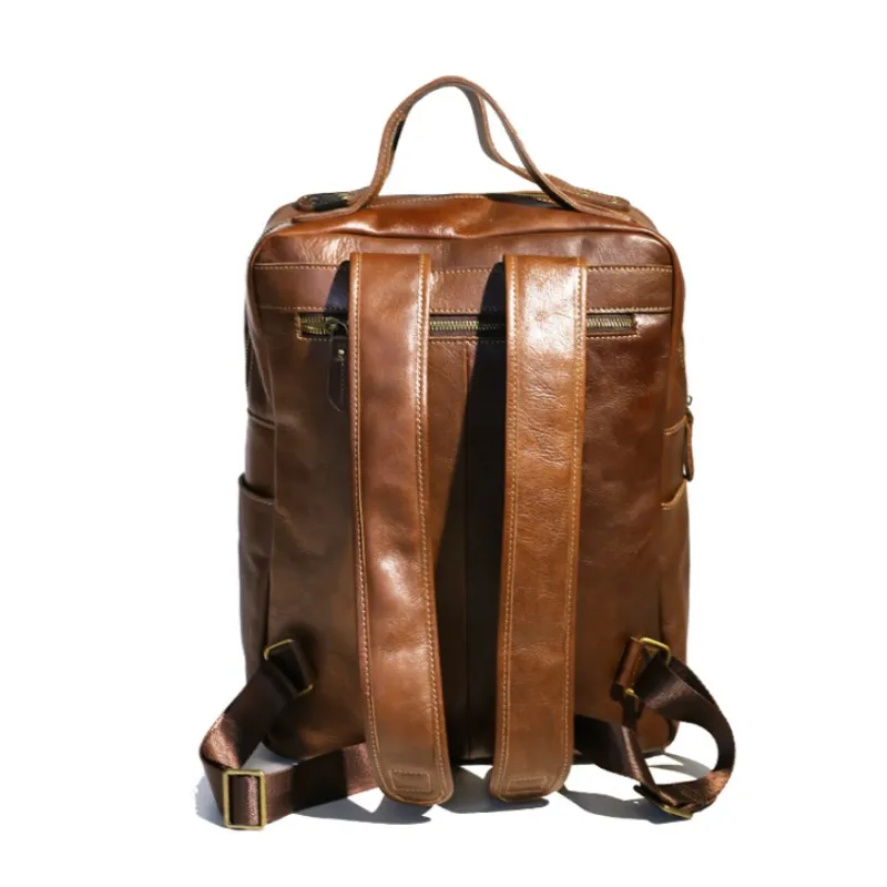 

High Quality Genuine Leather Mens Backpack Retro Big Capacity Travel Bag Fashion Cowhide Laptop Bags Casual Men School Backpacks