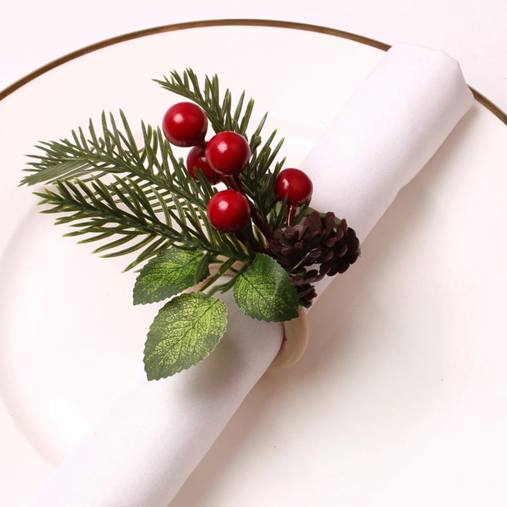 

5pcs Christmas Pine Needles Pine Nuts Napkin Buckle Christmas Holiday Party Desktop Decoration Household Items