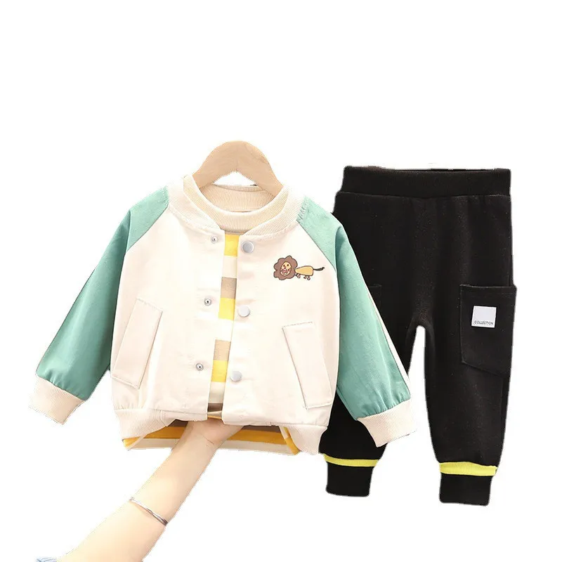 

Новый осенний костюм для маленьких девочек, модная куртка для мальчиков, футболка и брюки, 3 шт./компл., повседневная одежда для малышей, детс...