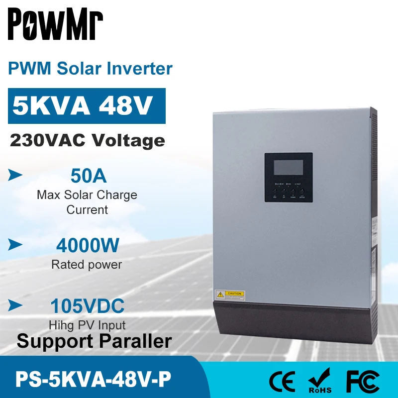 

5KVA 4000W Solar Hybrid Inverter Pure Sine Wave 48VDC 220VAC PWM 50A Solar Controller Off Grid Inverter Support Paraller