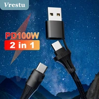 2 in 1 usb type c cable pd 100w 5a fast charging qc3 0 fcp type c to type c a c c c data cord for samsung s21 s20 xiaomi11 redmi
